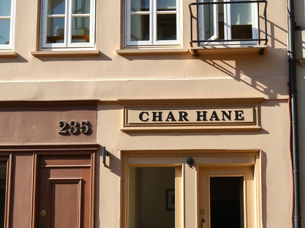 Malet facadeskilt på københavnsk butiksfacade
